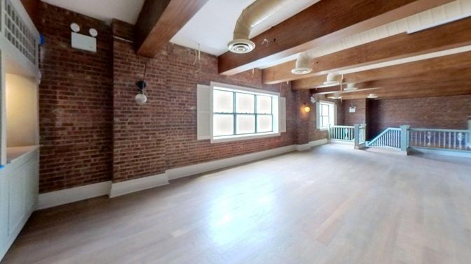 Empty room, Interior, Stone Walls, Wooden Beams, Wood Texture Flooring