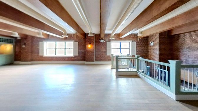 Empty room, Interior, Stone Walls, Wooden Beams, Wood Texture Flooring