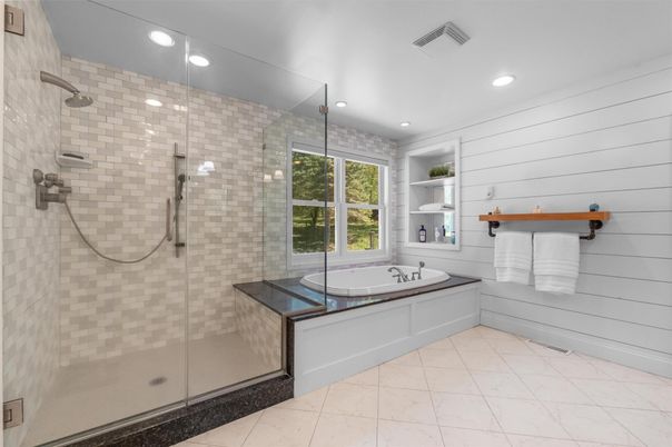 Bathroom, Glass Shower, Interior, Recessed Lighting