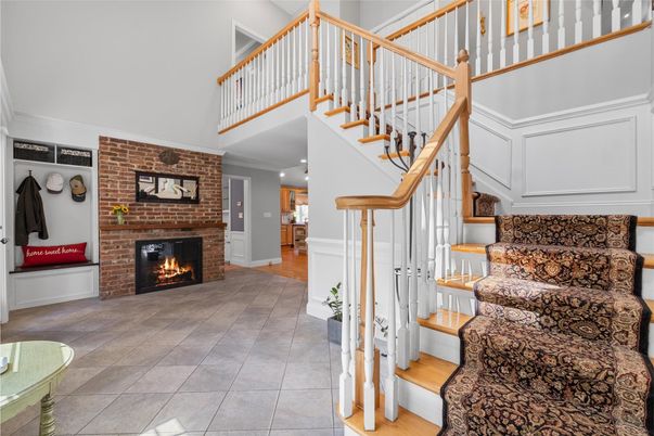 Fireplace, Interior, Recessed Lighting, Stone Walls