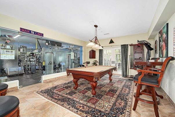 Billiard Table, Fitness Equipment, Game Room, Interior, Pendant Lights