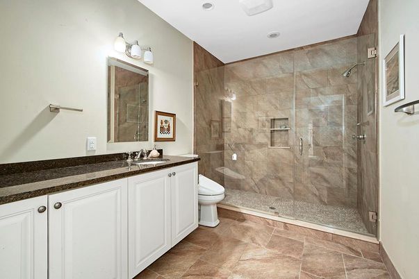Bathroom, Glass Shower, Interior, Recessed Lighting