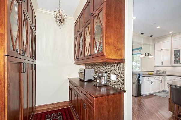Chandelier, Interior, Kitchen, Pendant Lights, Recessed Lighting, Wood Texture Flooring