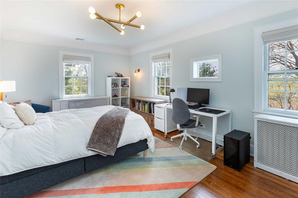 Bedroom, Home Office, Interior, Pendant Lights, Wood Texture Flooring