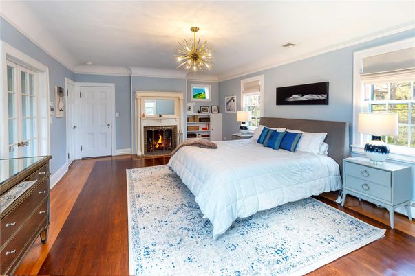 Bedroom, Fireplace, Interior, Wood Texture Flooring