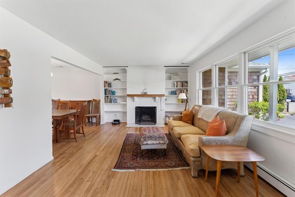 Dining room, Fireplace, Interior, Living room, Wood Texture Flooring