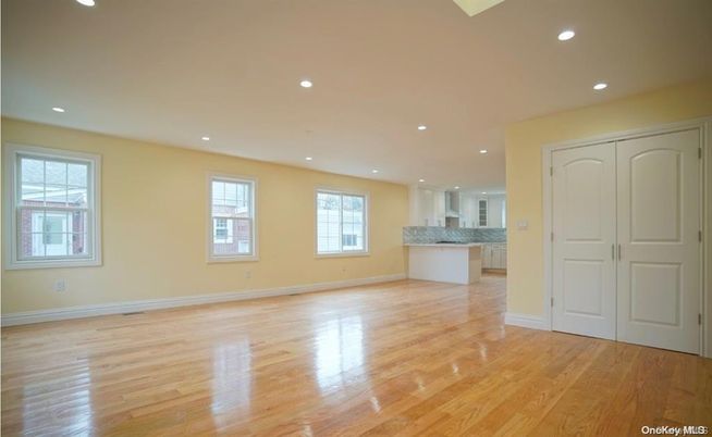Empty room, Interior, Kitchen, Recessed Lighting, Wood Texture Flooring