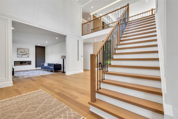 Fireplace, Interior, Recessed Lighting, Wood Texture Flooring