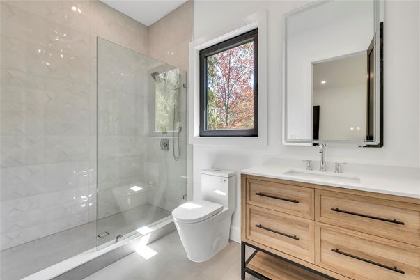 Bathroom, Glass Shower, Interior, Recessed Lighting