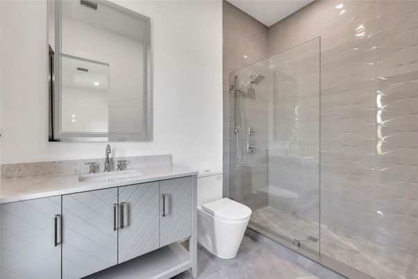 Bathroom, Glass Shower, Interior, Recessed Lighting