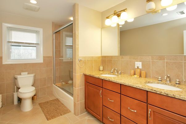 Bathroom, Dual Sink Vanities, Glass Shower, Interior, Recessed Lighting