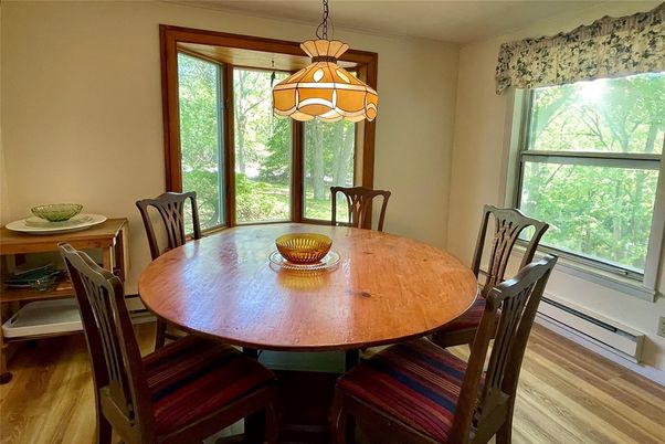 Dining room, Interior, Pendant Lights, Wood Texture Flooring