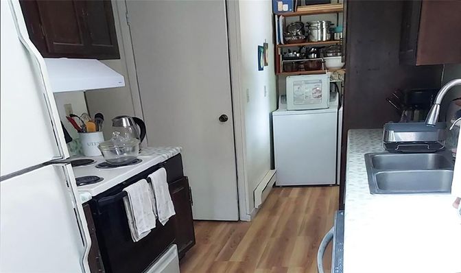 Interior, Kitchen, Washer, Wood Texture Flooring