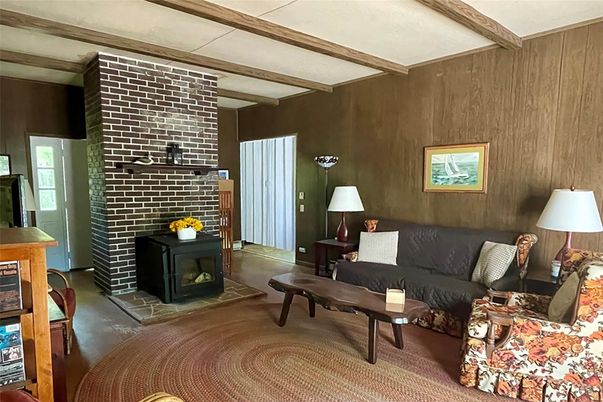 Fireplace, Interior, Living room, Stone Walls, Wooden Beams