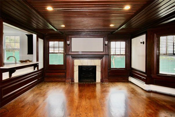 Fireplace, Interior, Recessed Lighting, Wooden Ceilings, Wood Texture Flooring, Wooden Walls