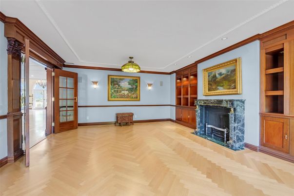 Empty room, Fireplace, Interior, Recessed Lighting, Wood Texture Flooring