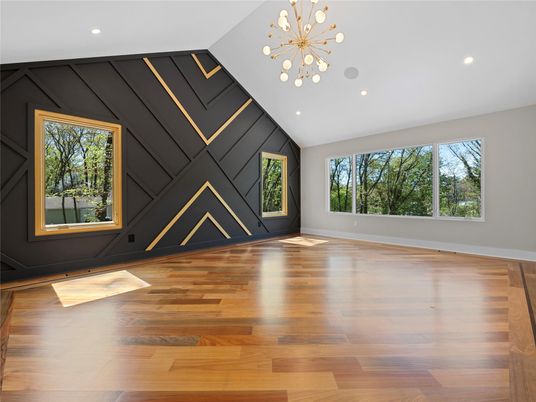 Empty room, Interior, Pendant Lights, Recessed Lighting, Wood Texture Flooring