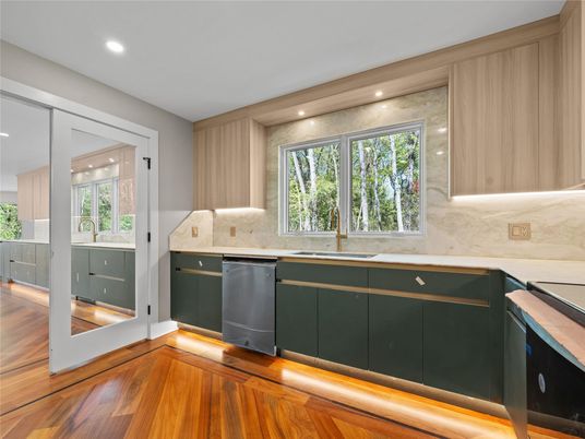 Interior, Kitchen, Recessed Lighting, Wood Texture Flooring