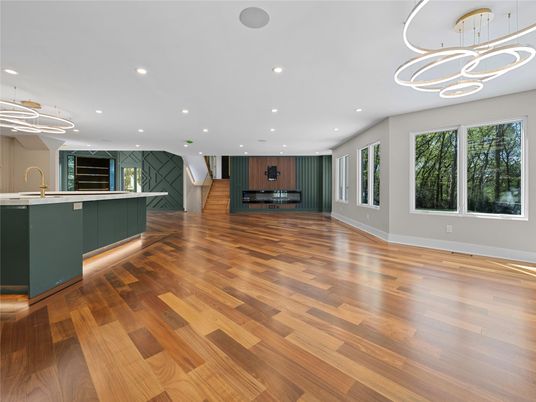 Interior, Kitchen, Pendant Lights, Recessed Lighting, Wood Texture Flooring