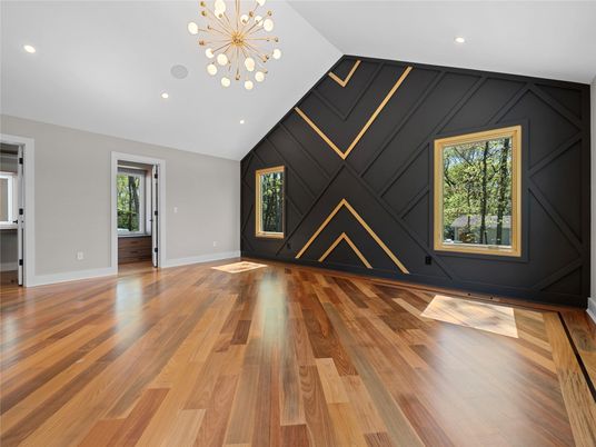 Empty room, Interior, Pendant Lights, Recessed Lighting, Wood Texture Flooring