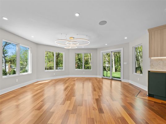 Empty room, Interior, Pendant Lights, Recessed Lighting, Wood Texture Flooring
