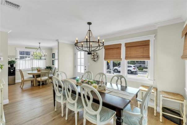 Chandelier, Dining room, Interior, Wood Texture Flooring