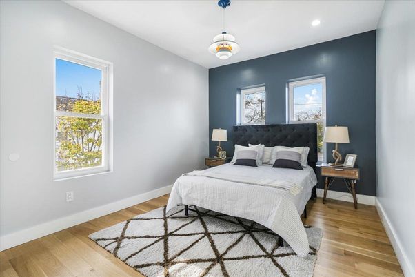 Bedroom, Interior, Pendant Lights, Recessed Lighting, Wood Texture Flooring