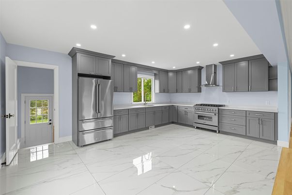 Interior, Kitchen, Marble, Recessed Lighting, Stainless Steel Appliances