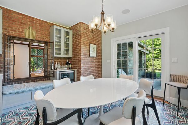 Chandelier, Dining room, Interior, Stone Walls