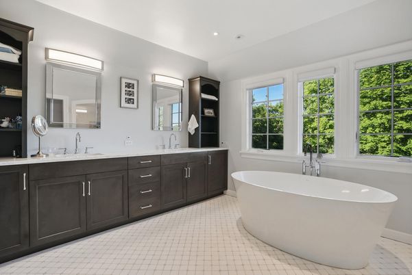 Bathroom, Dual Sink Vanities, Free Standing Baths, Interior, Recessed Lighting