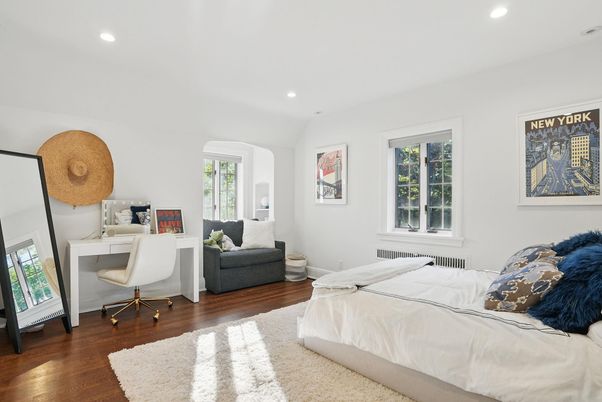 Bedroom, Home Office, Interior, Recessed Lighting, Wood Texture Flooring
