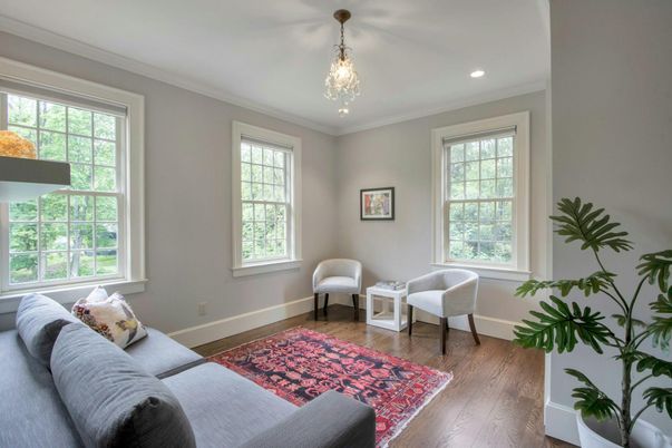 Interior, Living room, Pendant Lights, Recessed Lighting, Wood Texture Flooring