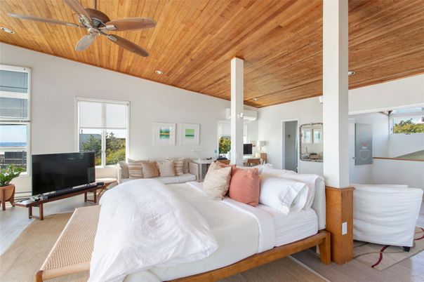 Bedroom, Interior, Recessed Lighting, Wooden Ceilings, Wood Texture Flooring
