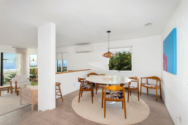 Dining room, Interior, Pendant Lights, Wood Texture Flooring