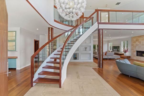 Chandelier, Fireplace, Interior, Recessed Lighting, Wood Texture Flooring