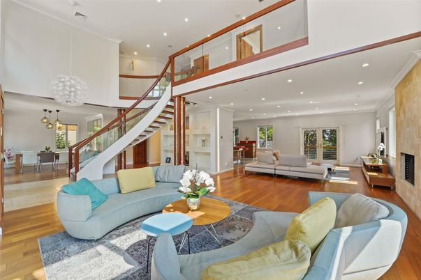 Fireplace, Interior, Living room, Pendant Lights, Recessed Lighting, Wood Texture Flooring
