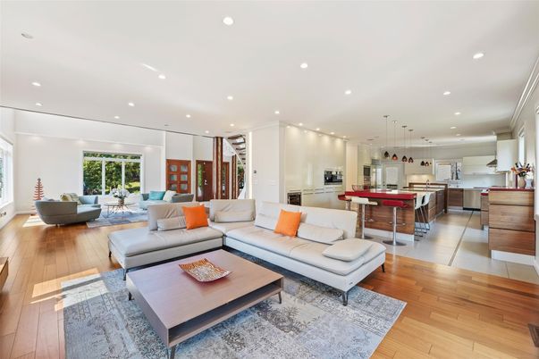 Interior, Kitchen, Living room, Pendant Lights, Recessed Lighting, Stainless Steel Appliances, Wood Texture Flooring