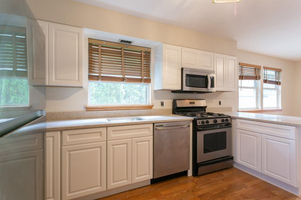 Interior, Kitchen, Stainless Steel Appliances, Wood Texture Flooring