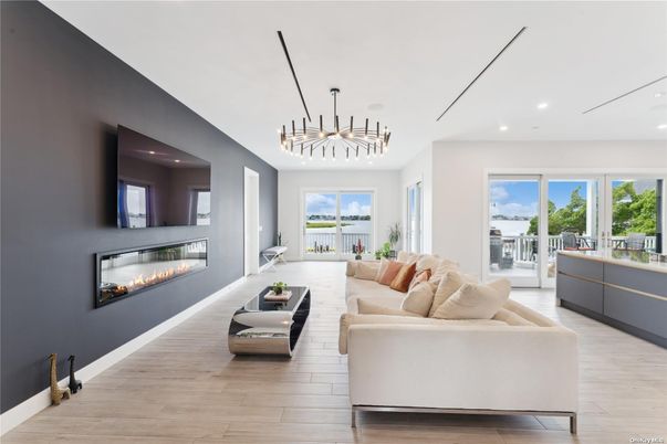 Fireplace, Interior, Living room, Pendant Lights, Recessed Lighting, Wood Texture Flooring