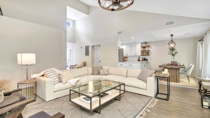 Dining room, Interior, Kitchen, Living room, Pendant Lights, Recessed Lighting, Wood Texture Flooring