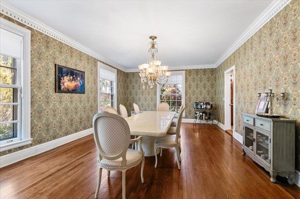 Chandelier, Dining room, Interior, Wood Texture Flooring