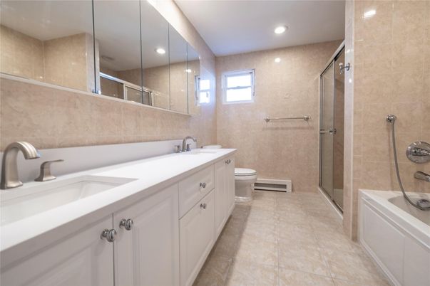 Bathroom, Dual Sink Vanities, Glass Shower, Interior, Recessed Lighting