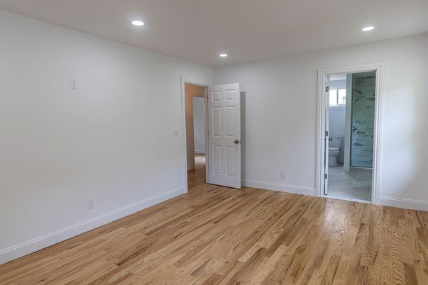 Bathroom, Empty room, Interior, Recessed Lighting, Wood Texture Flooring