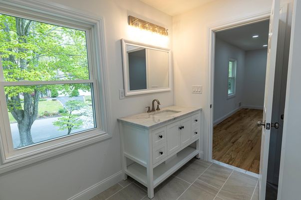 Bathroom, Interior, Recessed Lighting, Wood Texture Flooring