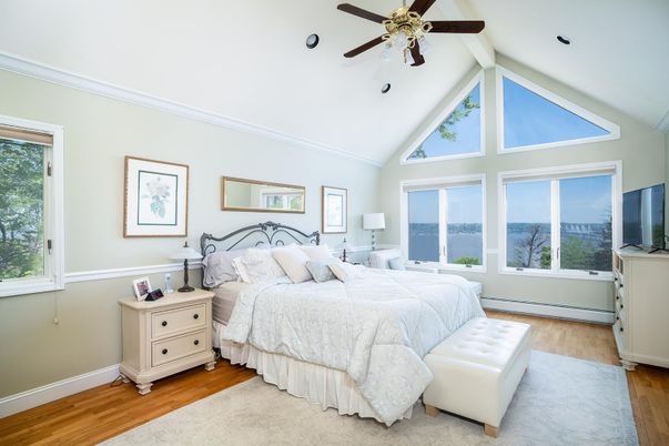 Bedroom, Interior, Recessed Lighting, Water, Wood Texture Flooring