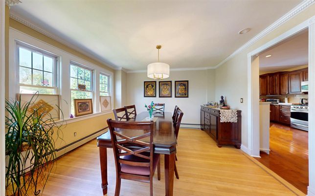 Dining room, Interior, Kitchen, Pendant Lights, Recessed Lighting, Wood Texture Flooring