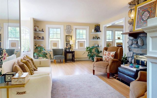 Fireplace, Interior, Living room, Stone Walls, Wood Texture Flooring