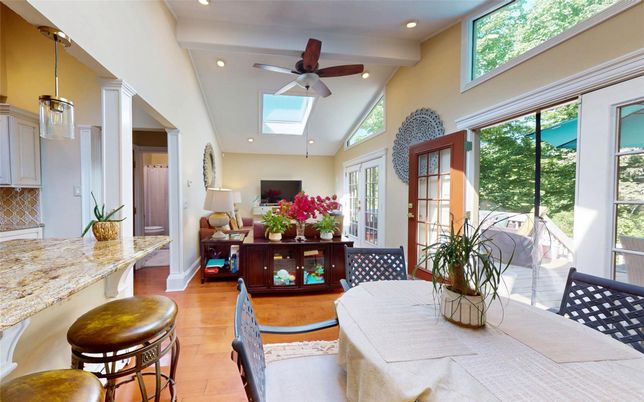 Dining room, Interior, Pendant Lights, Recessed Lighting, Wood Texture Flooring