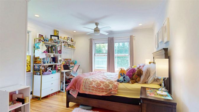 Bedroom, Home Office, Interior, Recessed Lighting, Wood Texture Flooring
