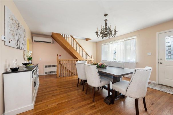 Chandelier, Dining room, Interior, Wooden Beams, Wood Texture Flooring